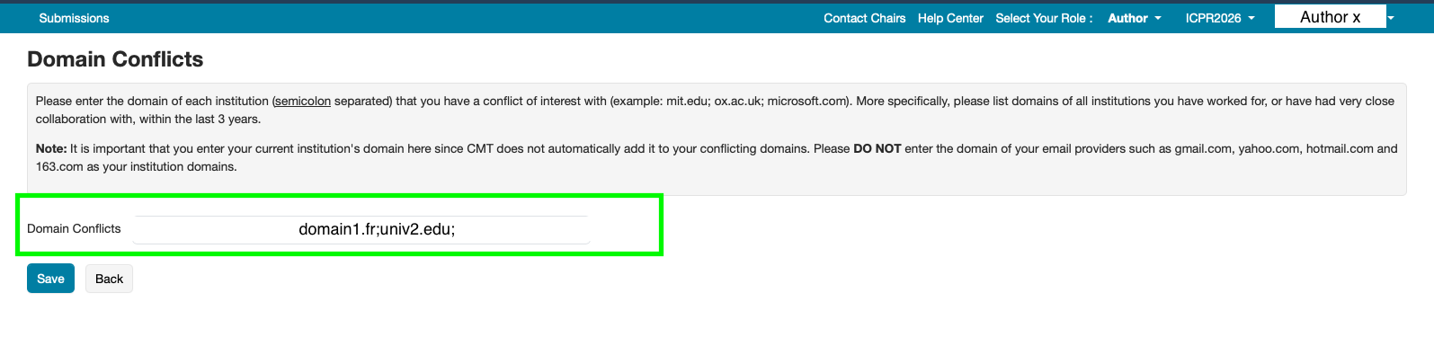 illustration of step1 to declare domain conflict Step2