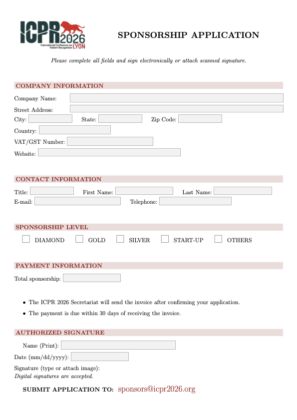 ICPR 2026 Conference sponsorship form preview