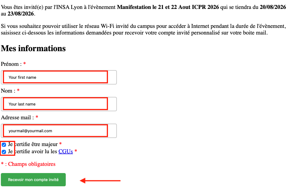Guide to requesting guest Wi-Fi access (step 1)